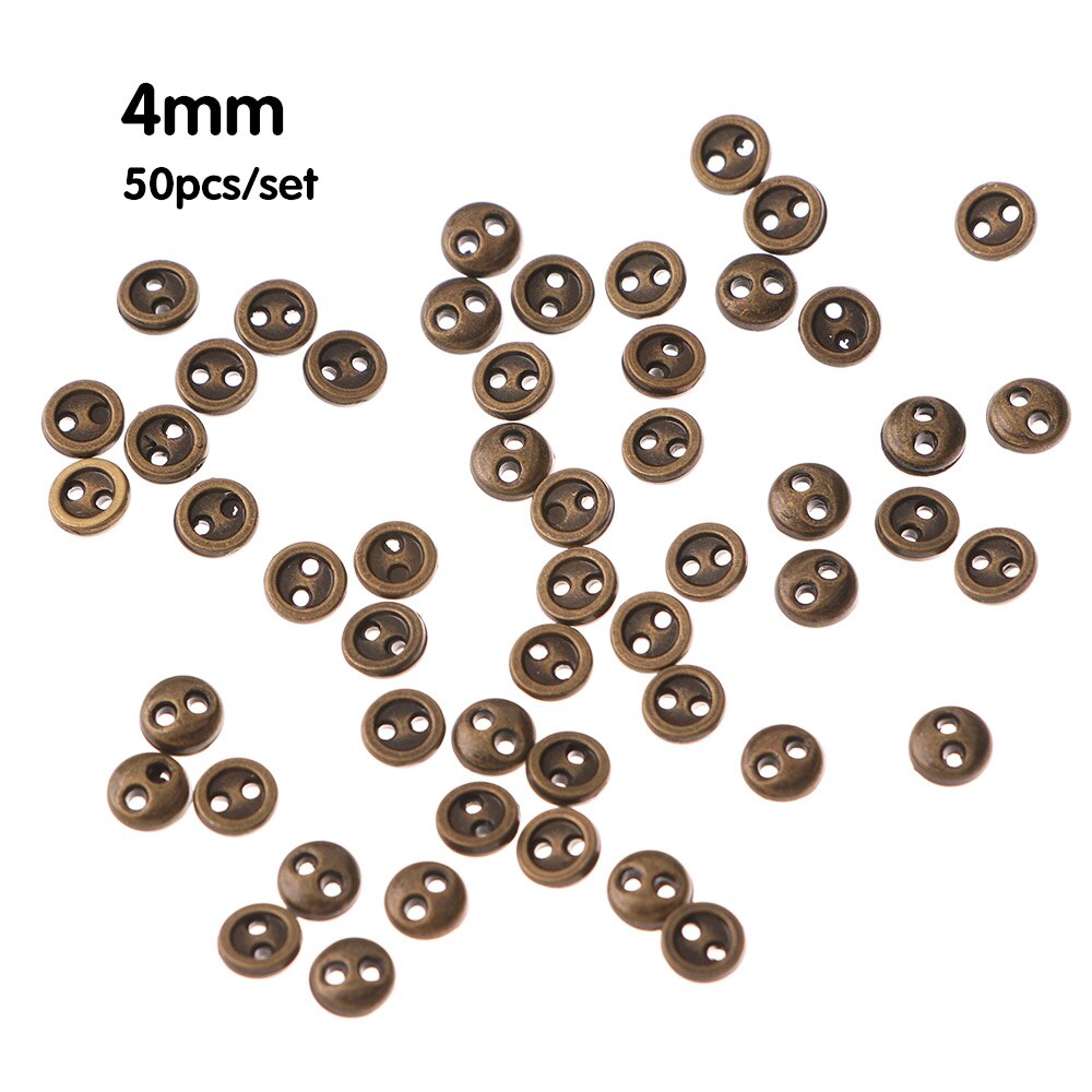Mini Botón de muñeca para costura de bricolaje, botón de costura de bricolaje hecho a mano con 2 agujeros, botón plano para álbum de recortes, accesorios para ropa, 50 Uds.: 4MM	brown