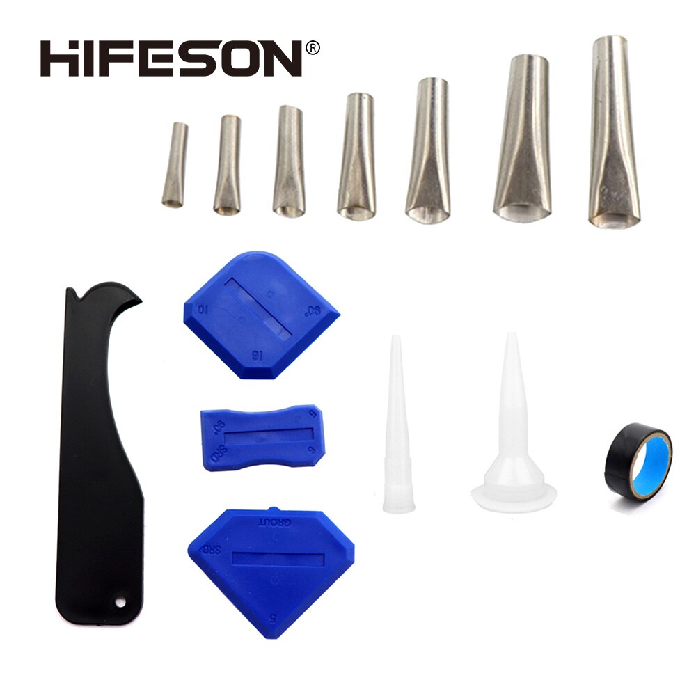 HIFESON 14PCS 5-13MM Metal Glue Nozzle Package Multi-function Scraper Blade Caulking Tool Black Tape Glass Caulking Waterproof