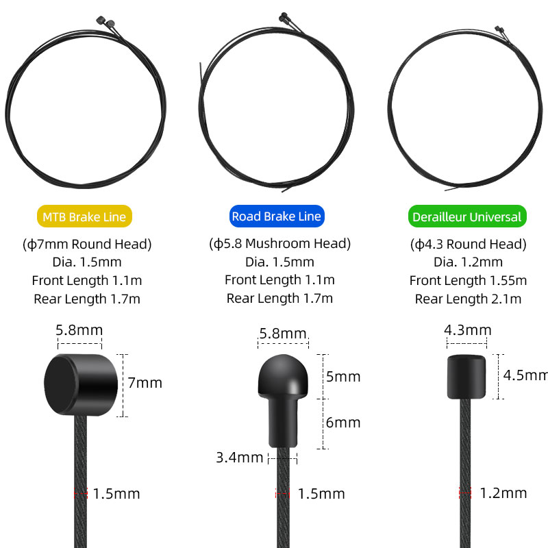 Cable de núcleo de acero inoxidable recubierto de PTFE para bicicleta de montaña, alambre de acero al carbono recubierto de Zinc con tapa, Kit de bricolaje de línea de cambio Universal