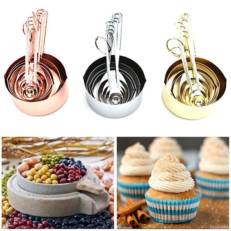 Rose Gold Stainless Steel Measuring Cups And Spoons Set Of 8/4 Engraved Measurements,Pouring Spouts & Mirror Polished For Baking