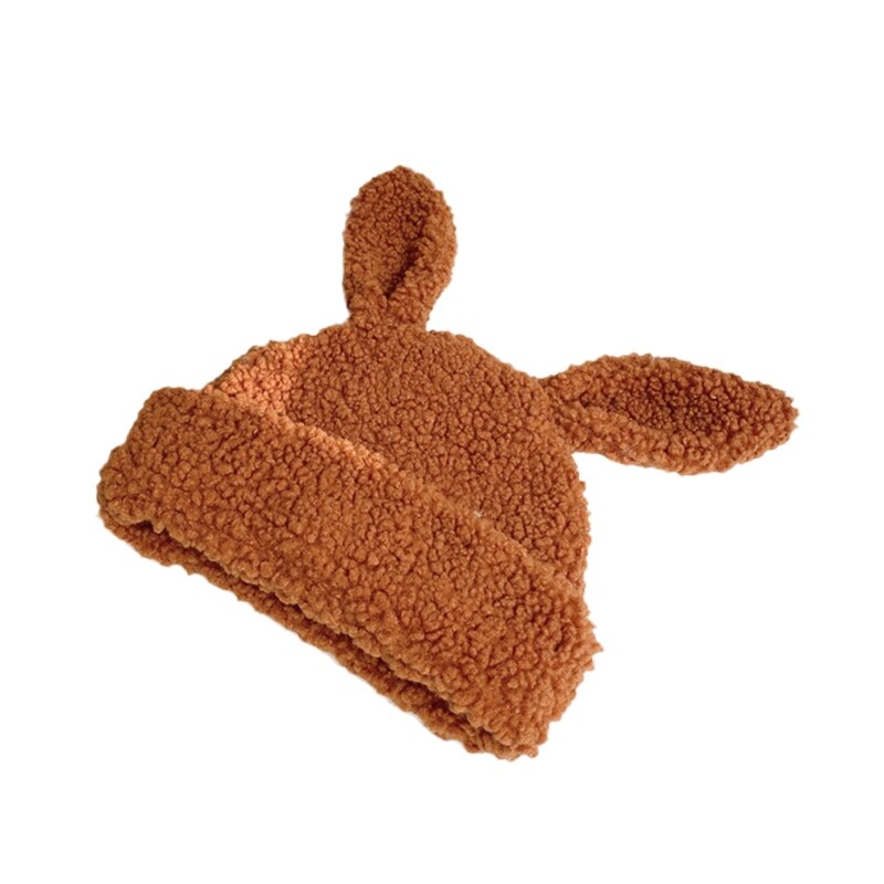Cute Bunny Ears Hat Outdoor Lamb Wool Cap Fluffy Beanie Winter Warm Xmas for Wife Girlfriend Teens Sisters Lover: Brown