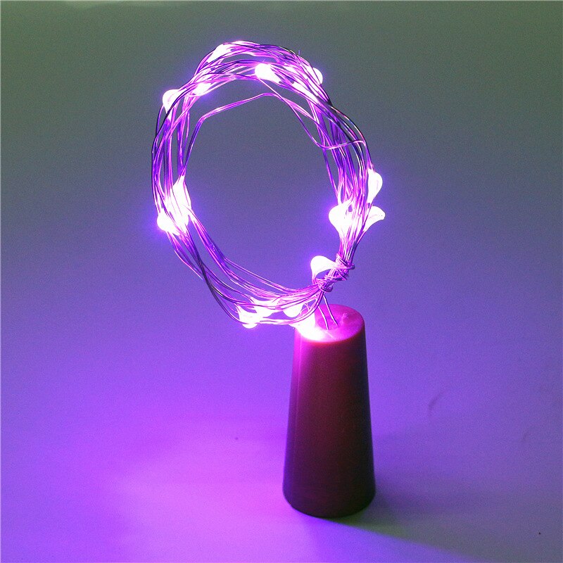 Lyssnor vinflaske med kork 2m 20 led flaske lys batteri kork til fest bryllup jul halloween havedekoration: Lilla