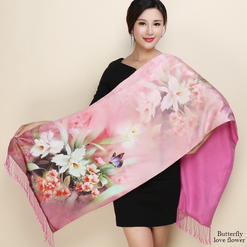 hiver Double côtés cachemire écharpe femmes long Pashmina Tippet femelle châles et Wrap Foulard femme floral foulards en soie: 18
