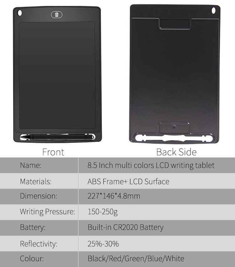 8.5 pouces LCD écriture manuscrite tablette électronique partiellement effacement numérique graphique tablette tampons à dessin tableau d'écriture avec stylo