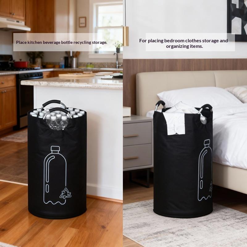 [THG] Large Capacity Empty Bottle Storage Basket With Aluminum Handle 82L Wastewater Bottle Collector Bag Folding Recycling Bin