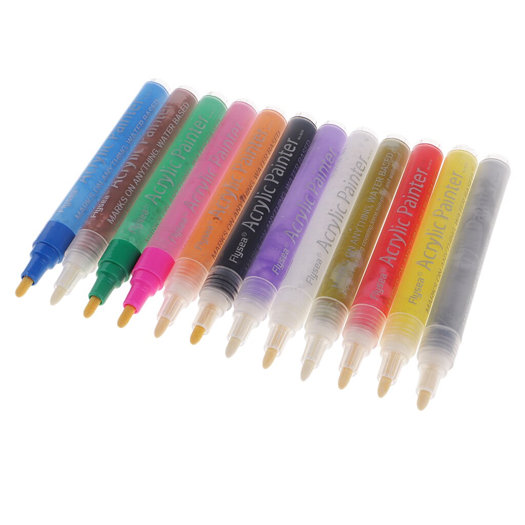 12x Acrylic Paint Marker Pens For Glass Ceramic Porcelain Rock Canvas Fabric