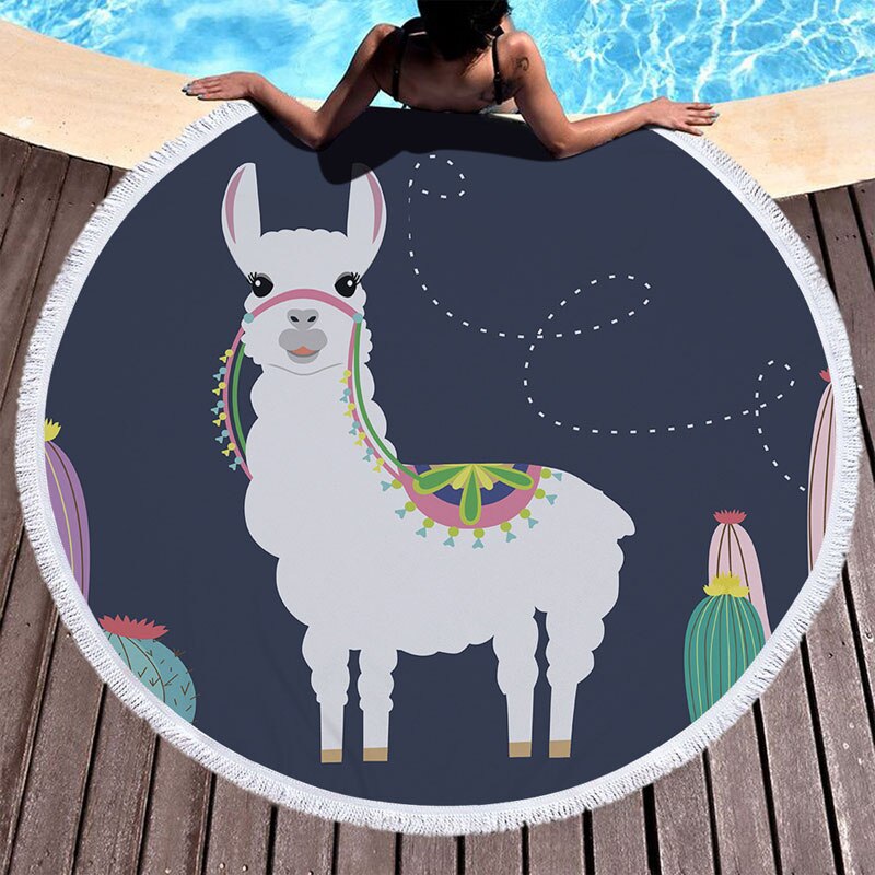 Microfiber Ronde Strandlaken 150 cm Badhanddoeken Kwastje Leuke Alpaca Print Zomer Vrouwen Sandy Zwemmen Plage Zonnebad Toalla Playa: colour  1