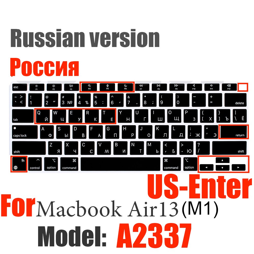 Russische Siliconen Toetsenbord Cover Beschermer Voor Macbook Air13/12 /15/16pro Touchbar A1706/A1466A1708/A1990/A1398/A2289/A1932/A2141: US A2337 M1