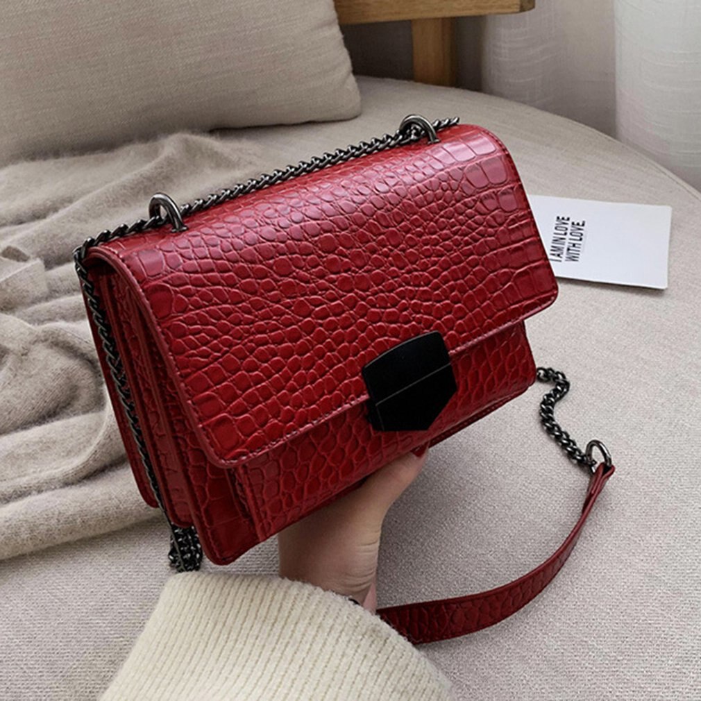 HEIßER Mini Handtaschen Weibliche Pu Leder Krokodil aufbringen retro Breite Schulter Riemen Umhängetasche Umhängetaschen Neue: rot