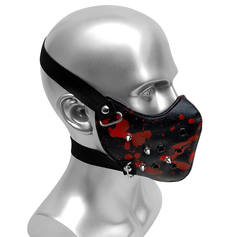 Sort fest punk maske med nitte pu læder maske tryk mænd kvinder hip hop masker bar scene performance masker