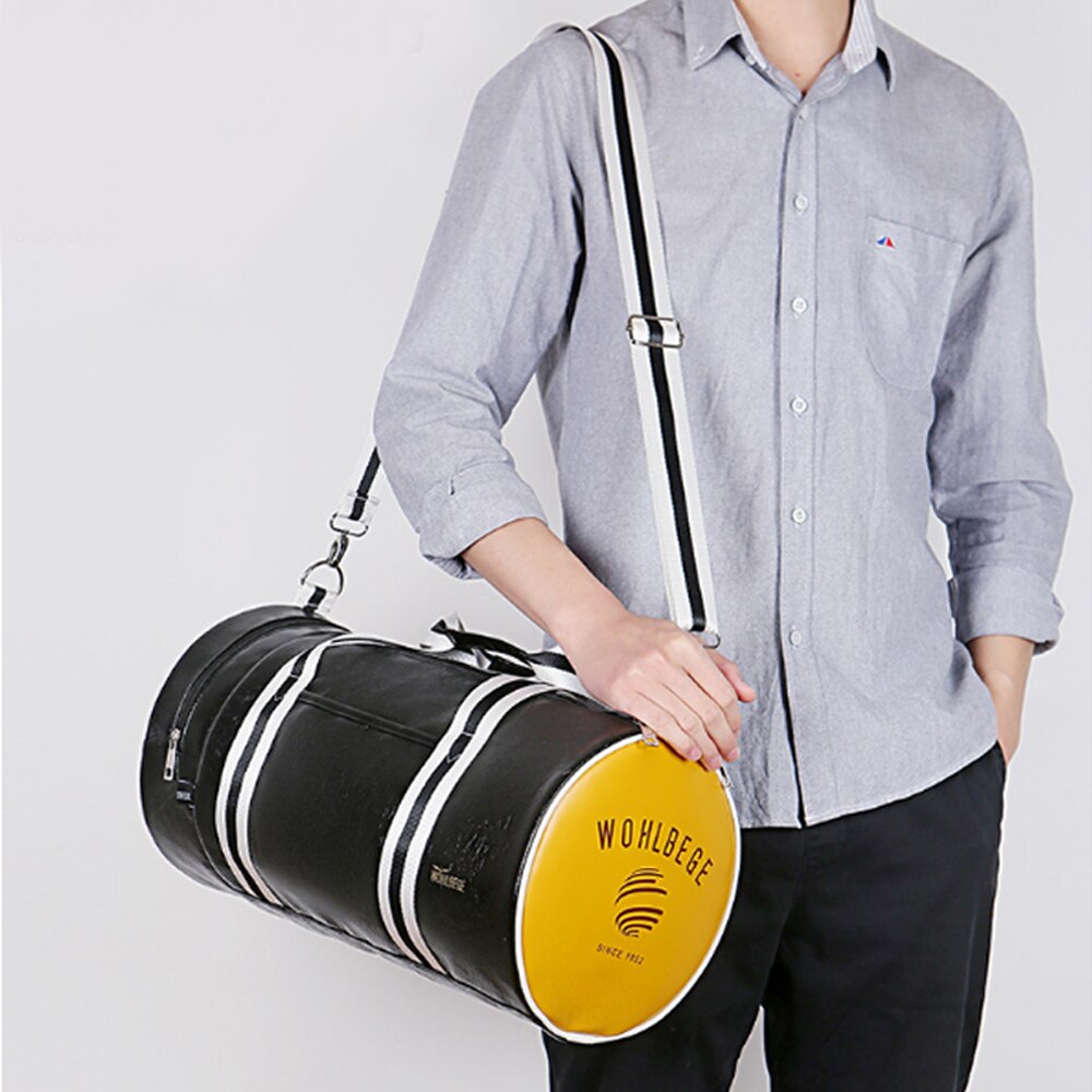 Sac De sport en cuir d'unité centrale Fitness Patchwork formation Sac à main d'épaule sport rayé femmes hommes sacs De voyage Tas Sac De Sporttas XA329D