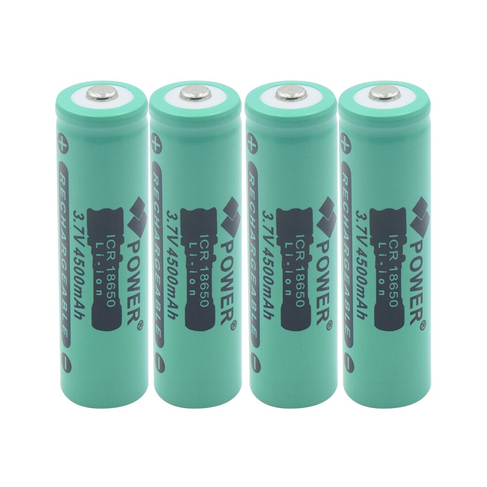 1/2/4 pièces 3.7V 4500mAh ICR 18650 Lithium Li Ion batterie Rechargeable bouton haut torche lampe de poche Batteries de remplacement: 4 pieces