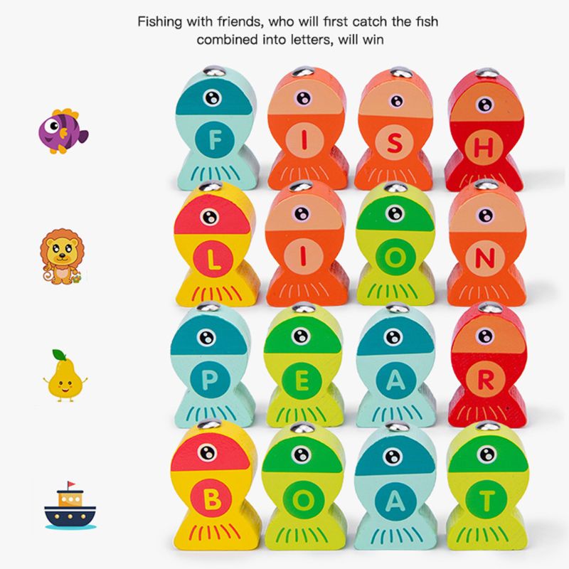 Di legno di Pesca Magnetica Gioco Giocattolo per Bambini di Apprendimento Precoce Educativo Lettere puzzle