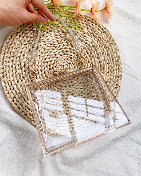 transparent Trapez Acryl Kasten Party Kupplung Frauen Geldbörsen und Handtaschen Kette Schulter Tasche Hochzeit Abend