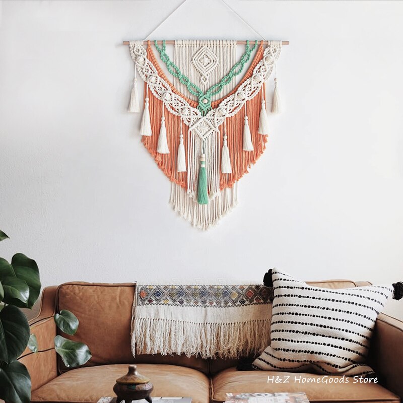 Handvävda färgmönster macrame vägghängande konst vävda bohemiska hantverk dekoration underbara gobelänger för hem sovrum 60*75cm