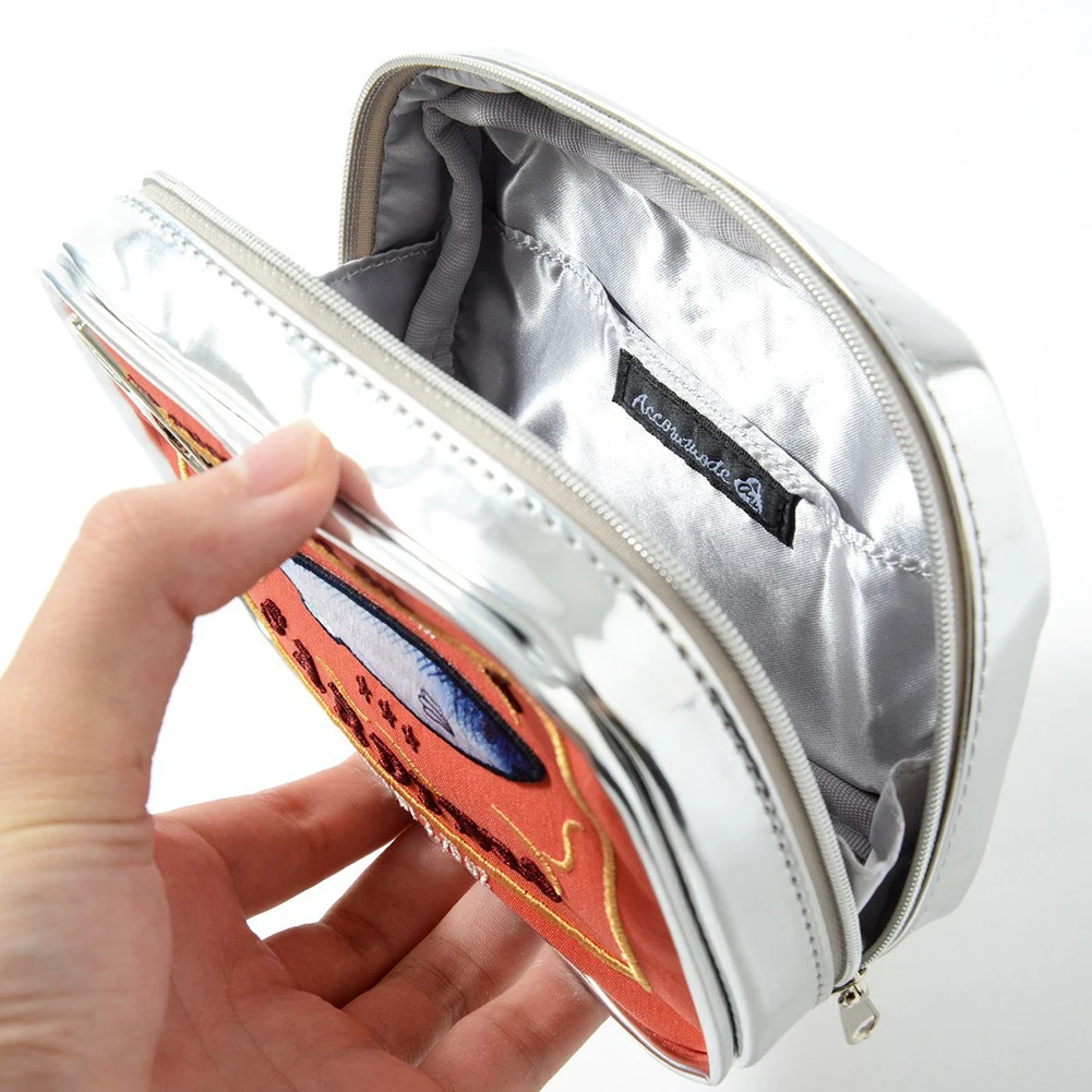 Bolsa de cosméticos bonita con forma de latas de sardinas, paquetes divertidos, bolsa de aseo portátil creativa, bolsas de maquillaje pequeñas y suaves con cremallera a la