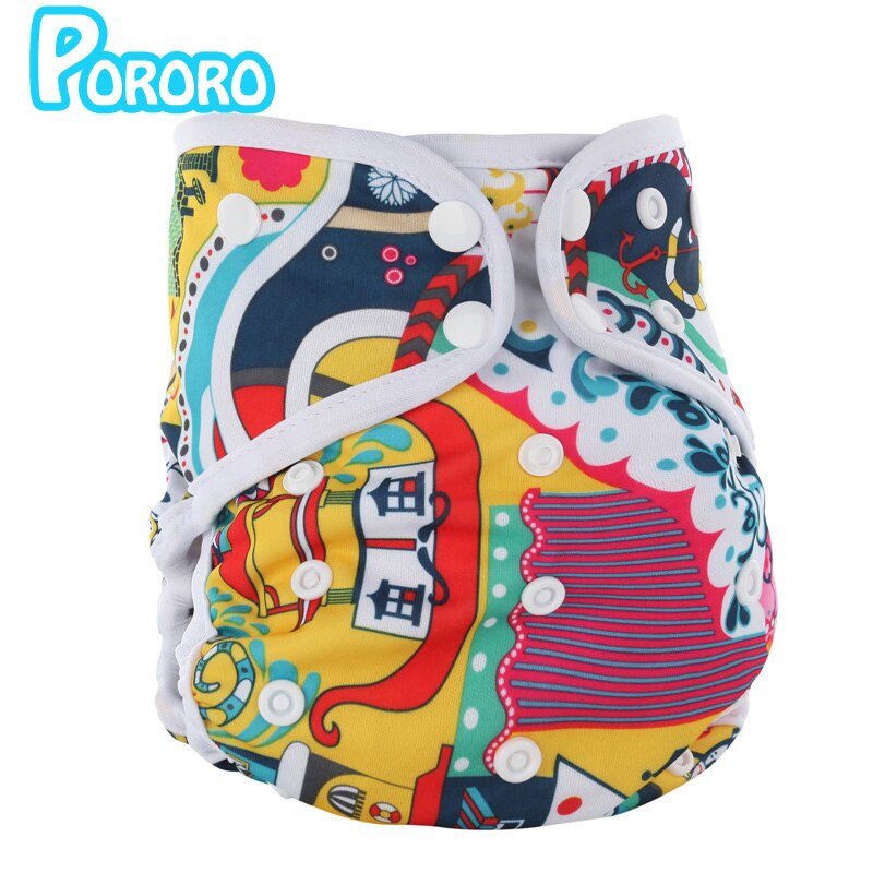 PORORO all in one baby cloth diaper with bamboo inserts, waterproof PUL AIO size adjustable nappies with white color binding