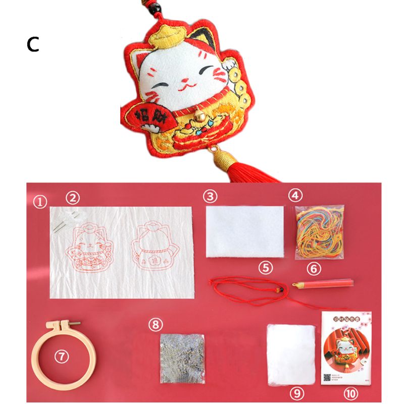 Lucky fortune cat diy broderiband kit handgjord lavendel påse material väska  k1mf: Typ c
