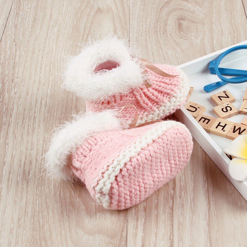 Høst vår baby sko spedbarn hekle strikke støvler smålåve jente gutt garn ull snø støvel riband krybbe sko vinter støvletter