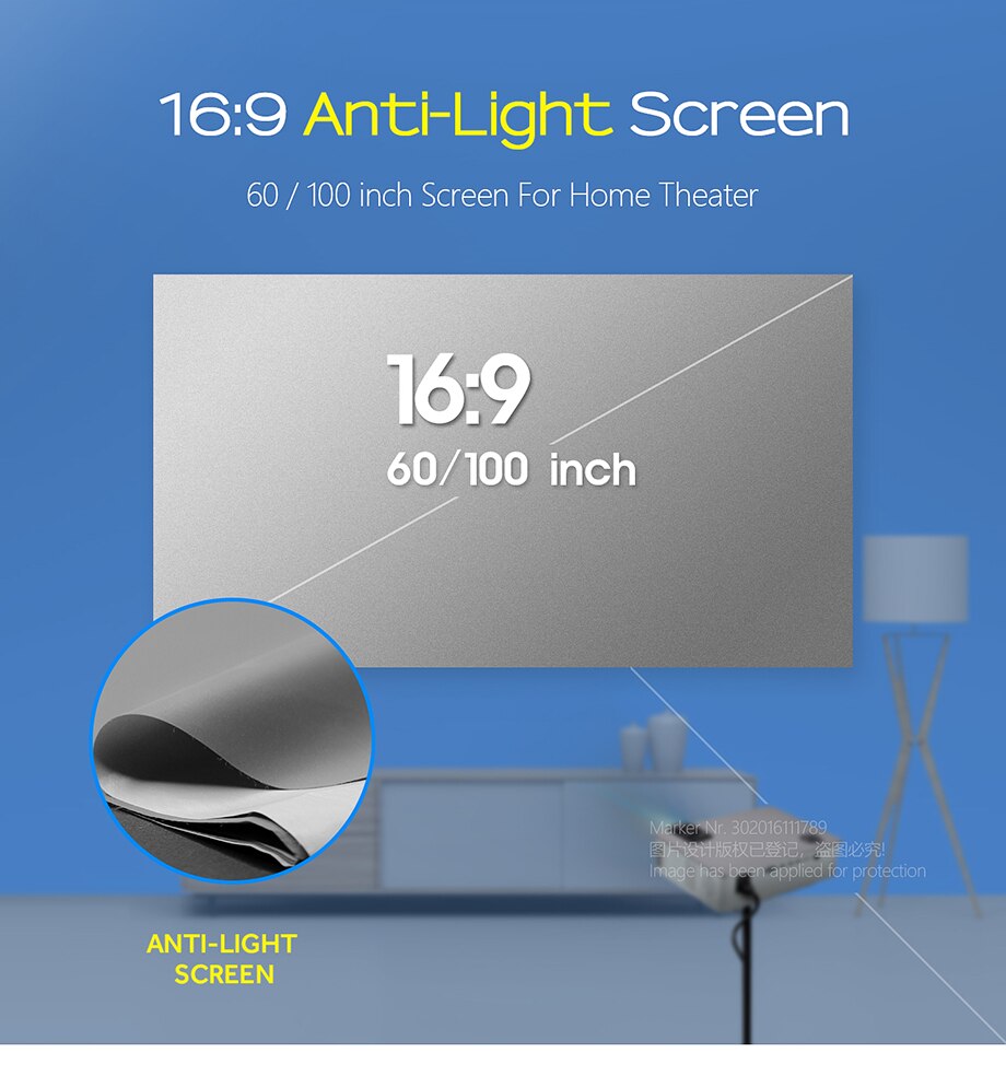 AKEY-pantalla antiluz para proyector LED/DLP, 120/100/60 pulgadas, 16:9, tela reflectante, para cine en casa, pantalla ALR, 4K, 1080P