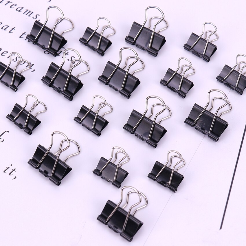 12PCS Metal Binder Clips Black Paper Clip 19/15MM Office School Supplies Binding Securing Clip Office Stationery