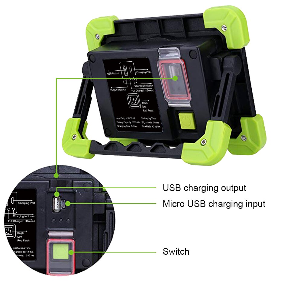 3 Modes Led Flood Light 20W Rechargeable Led Spotlight Outdoor 1200LM Portable COB Floodlight Search Light Camping Work Lamp