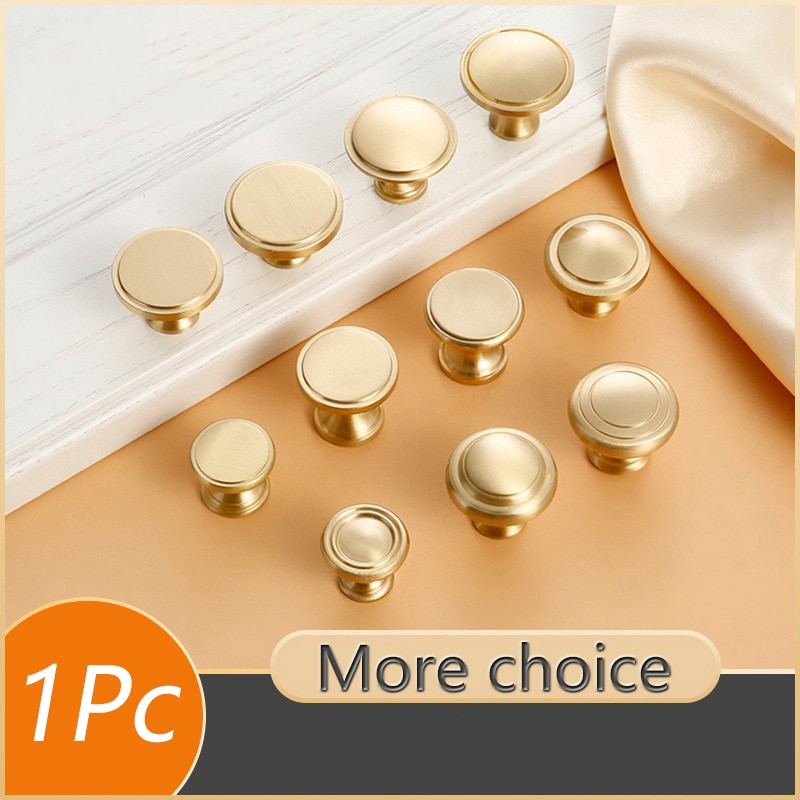 Round Brass Dresser Knobs Drawer Pulls Handles Cabinet Door Knob Handle Simple Gold Kitchen Cupboard Hardware Furniture Handles