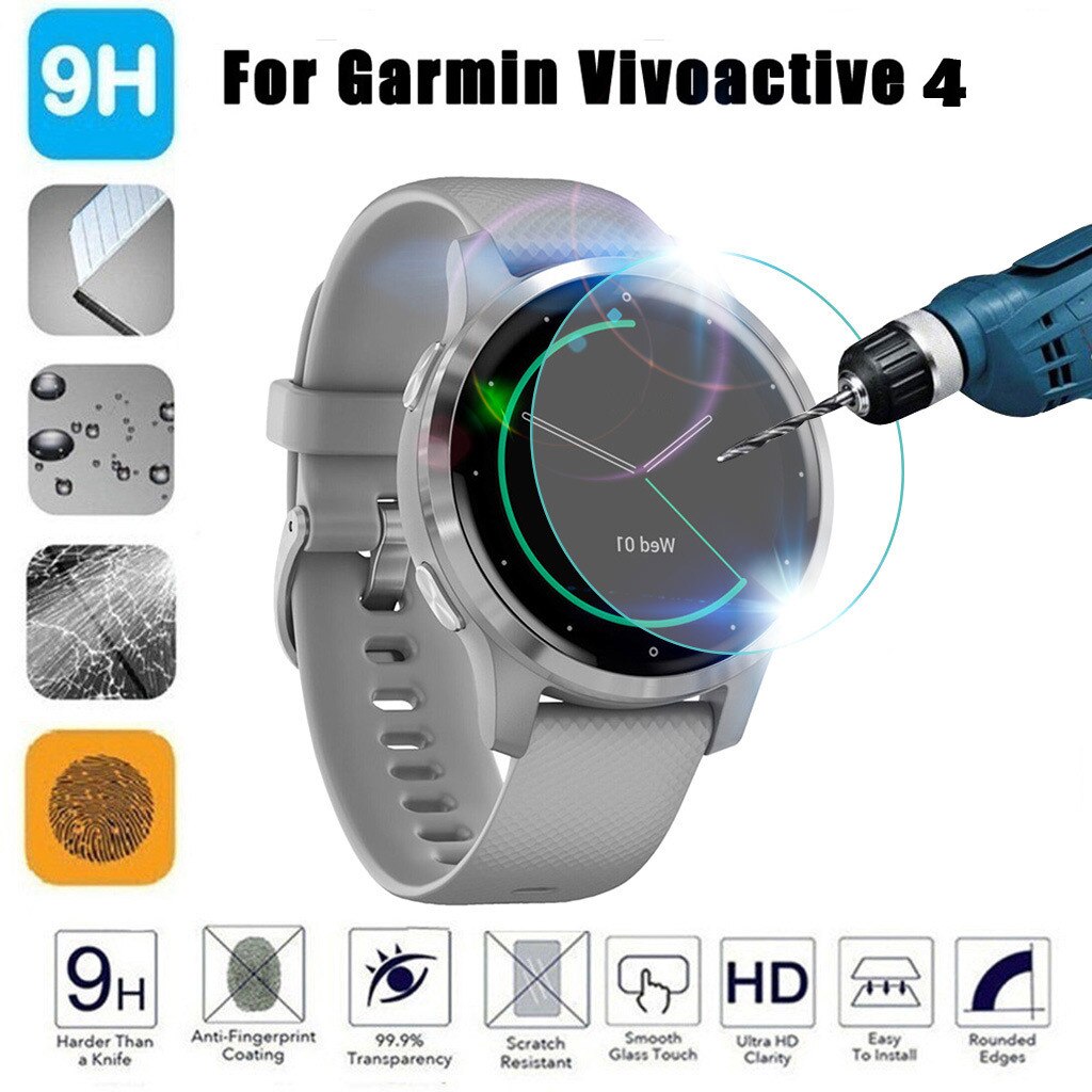 For Garmin Vivoactive 4 Tempered Glass Screen Protector Portable Ultrathin Film 9H Hard Tempered Glass Screen Protection 1pc