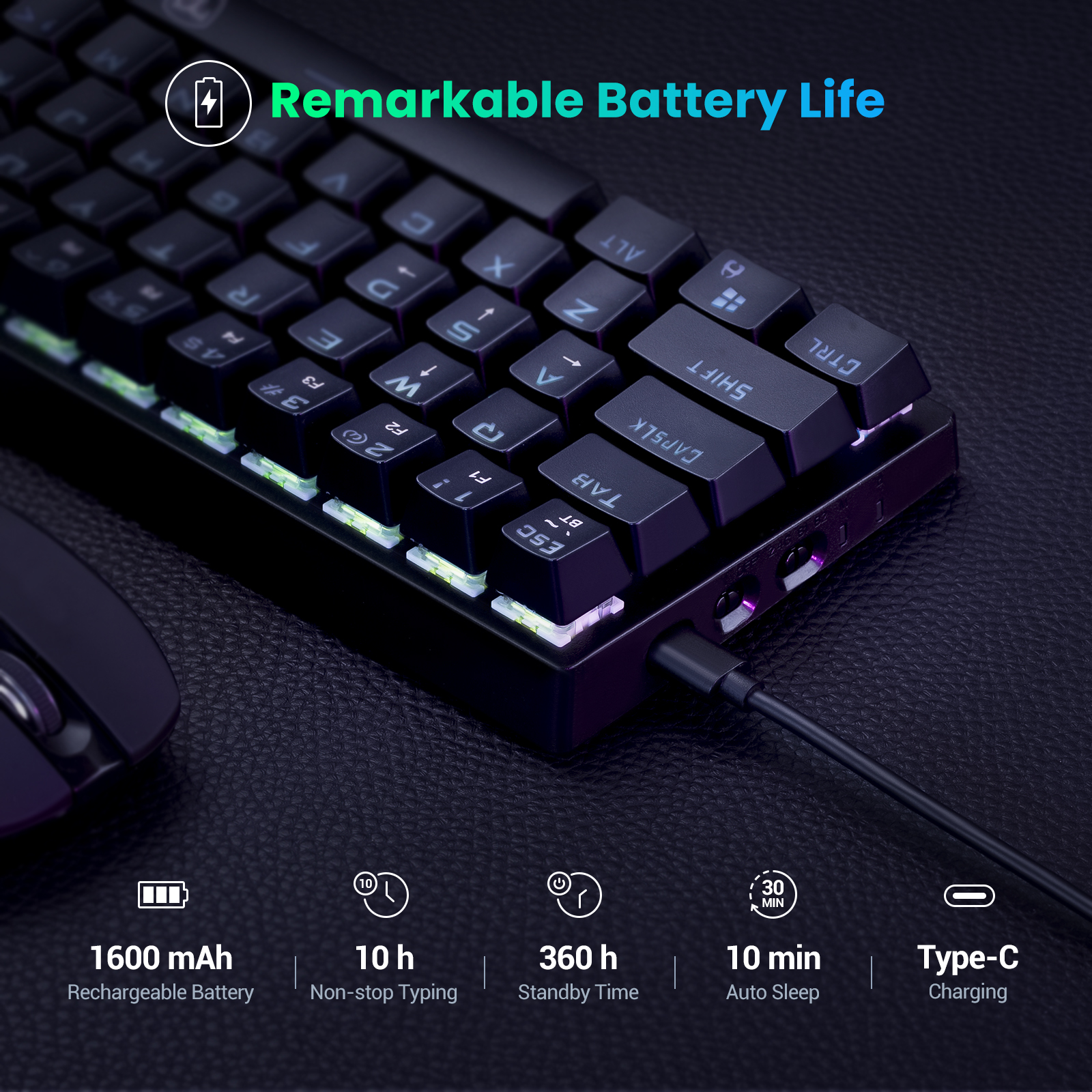 VicTsing-Teclado mecánico inalámbrico para videojuegos, dispositivo con Bluetooth/2,4 Ghz, 60% RGB, tres modos conectables, con interruptor azul