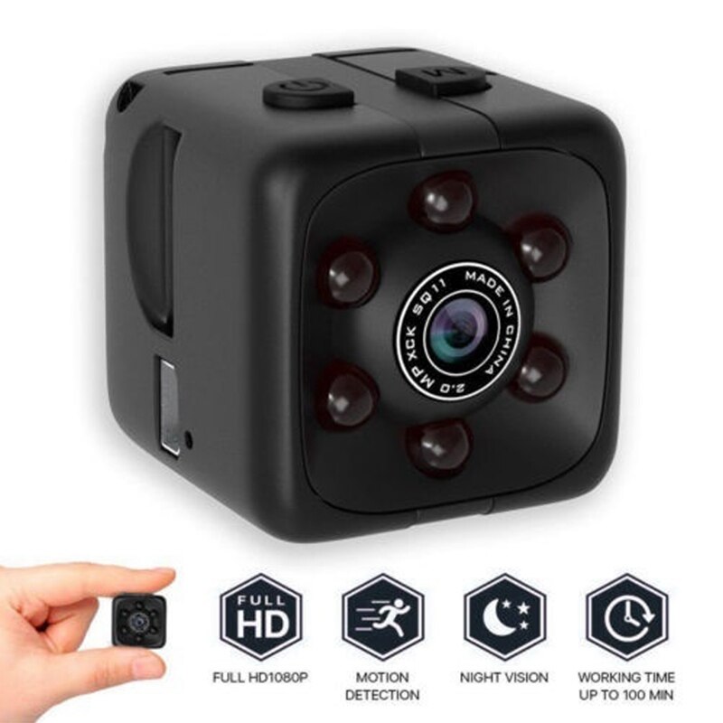 Kamera  sq11 pro mini kamera  hd 1080p nat visuel bevægelse digital mini luftkamera sort plast