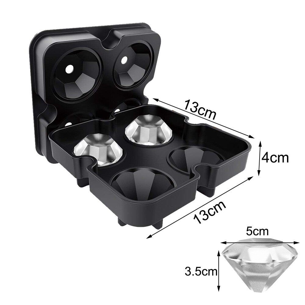 Silicone Diamond Ice Cube Tray Reusable Ice Cubes Maker Diamond Shaped Ice Cream Moulds Whiskey Wine Cocktail Bar Party Tools: Black