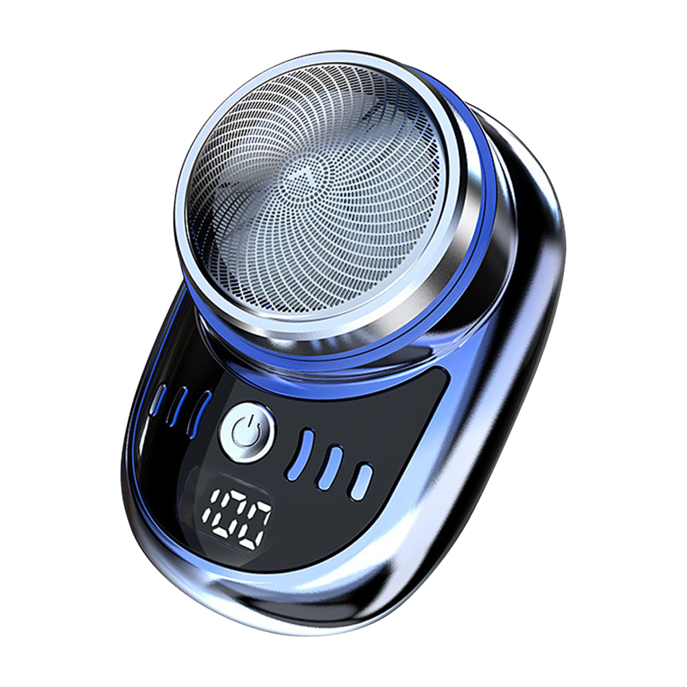 Men's mini electric travel razor with digital display, face, beard, hair removal, washable, rechargeable, pocket-sized portable razor: Green