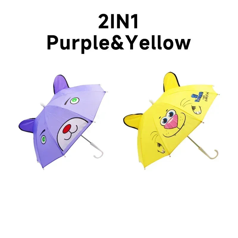 Paraguas de dibujos animados para niños de 1 a 3 años, paraguas de animación con mango largo, modelado de orejas 3D, paraguas para niños y niñas: Morado