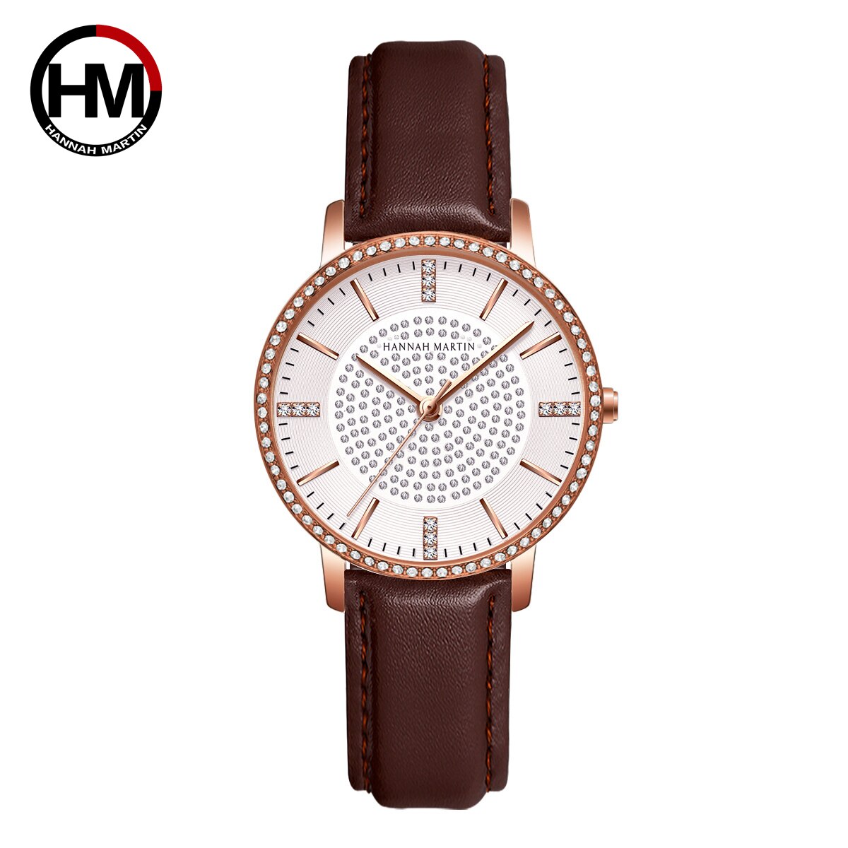 Hannah Martin Quartz Diamanten Horloge Voor Vrouwen Horloge Mode Luxe Dames Horloges Horloges Voor Vrouwen Reloj Mujer: white brown