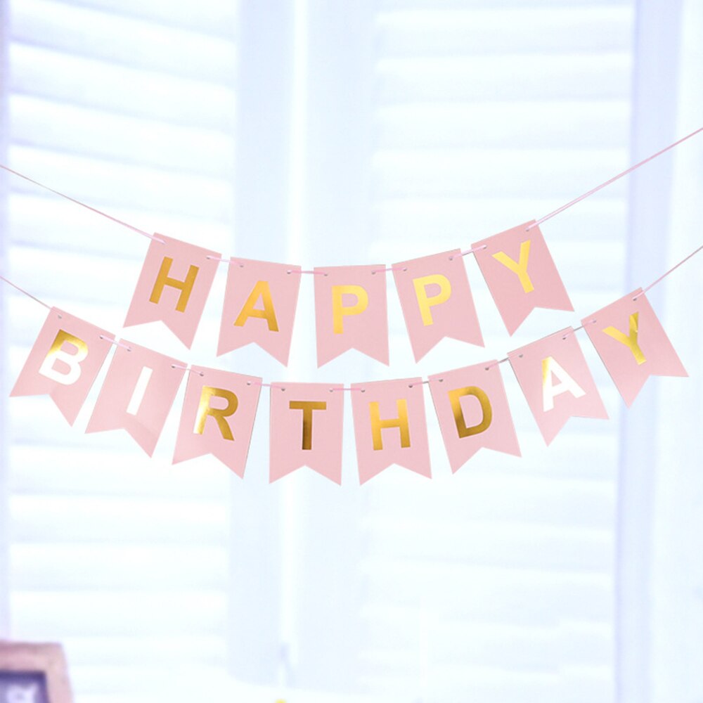 13pcs/set Rose Pink Happy Birthday Banner Signs Golden blue Hanging Flag Birthday Party Supplies rainbow clolor Bunting Decor: NO 6