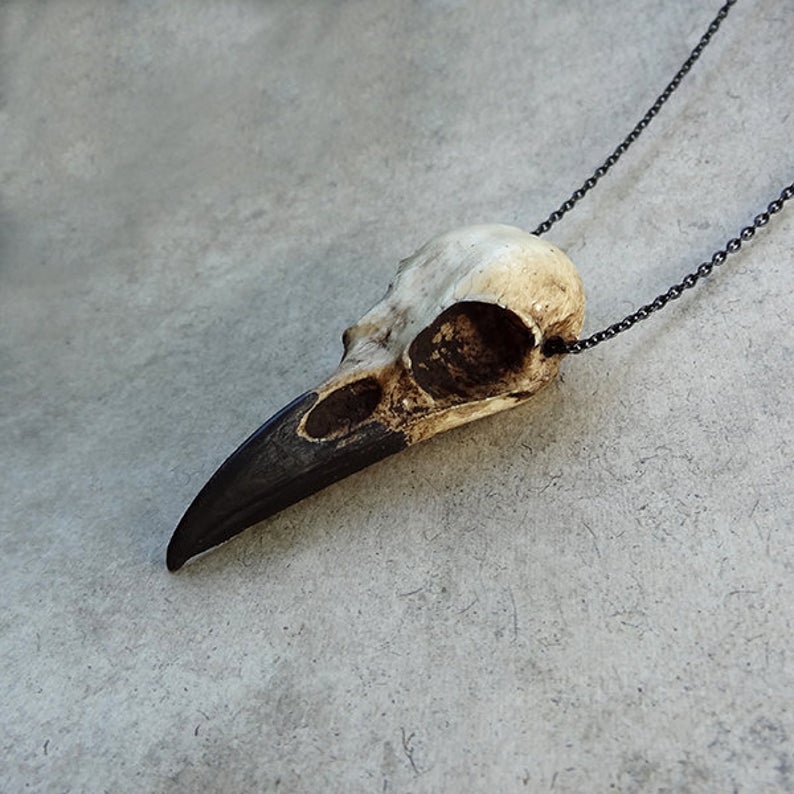 3d ravn kranium halskæde harpiks replika ravn magpie crow poe gotisk, halloween ravn kranium halskæde, goth fugl kranium smykker