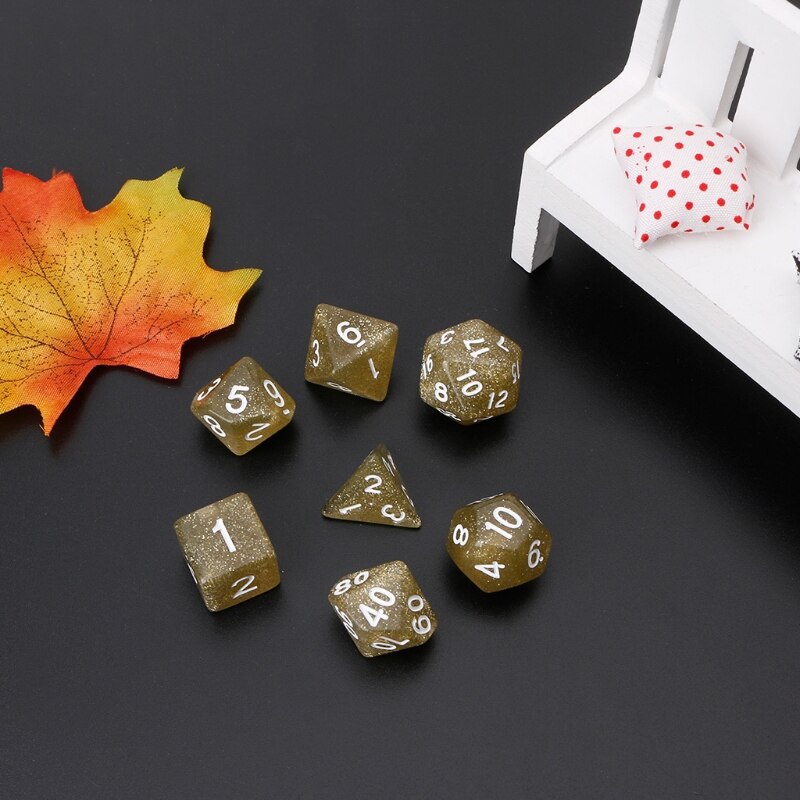 7 stk blinkende flerkantede terninger til drage stifinner  d20 d12 2 xd 10 d8 d6 d4