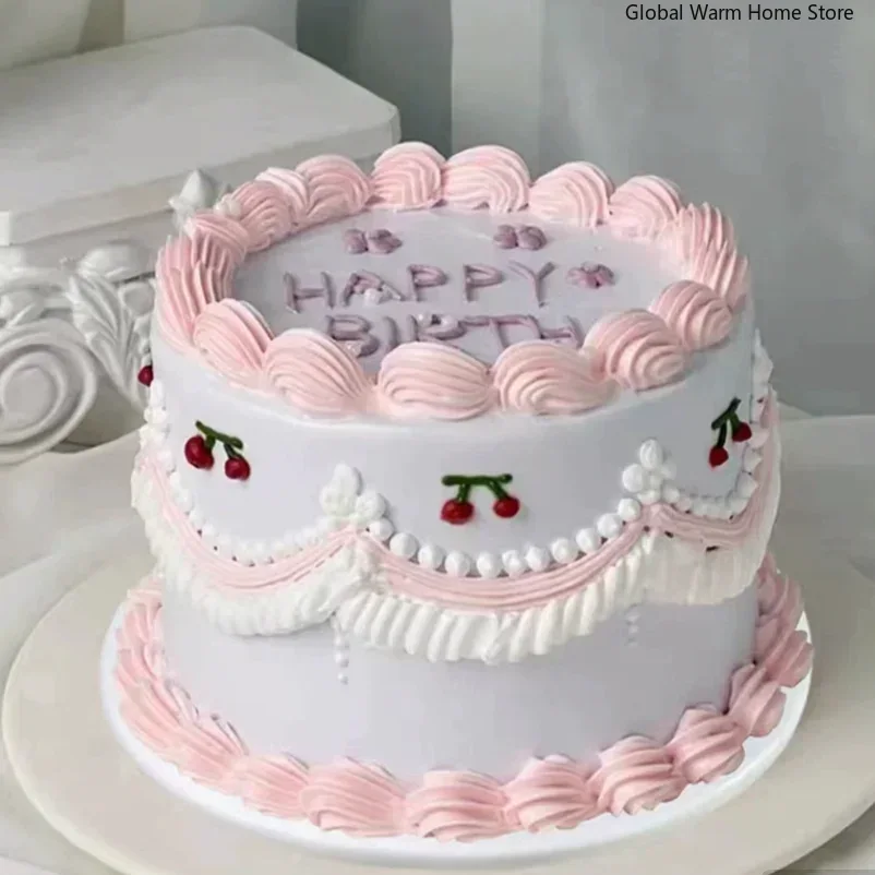 6-inch Simulated Fruit Cream Plastic Cake Model Artificial Birthday Cakes Decoration Props for Photos Dessert Shop Window Sample