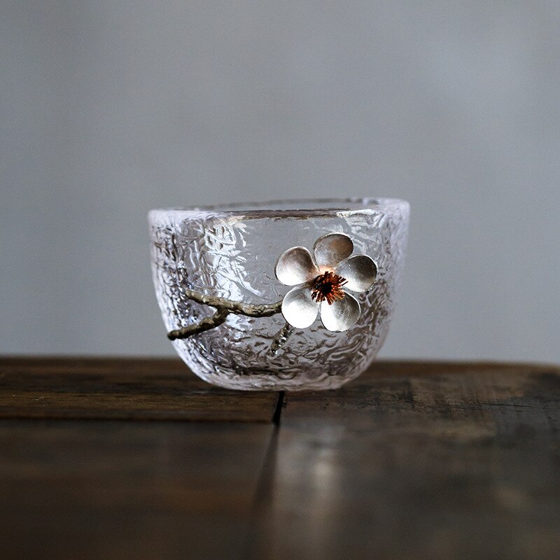1pcs Small 60-80ml Teacups Tin Flower Single Tea Cup Japanese Glass Cup Kung Fu Tea Set Transparent Drinking Glass 12 Styles: 10