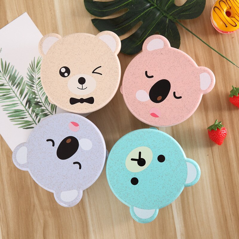 Mini Cartoon Cute Kid Child Bento Box Plastic Wheat Straw Microwave Lunch Box School Picnic Travel SuShi Food Container MJ82706