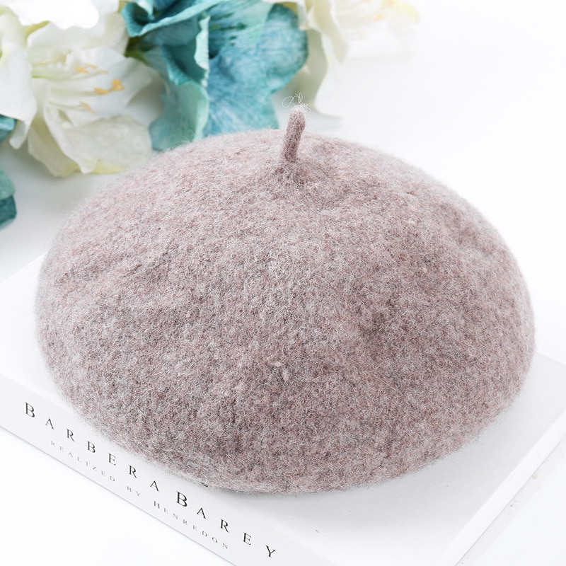 Women Wool Solid Color Beret Female Bonnet Caps Winter All Matched Warm Walking Hat Cap