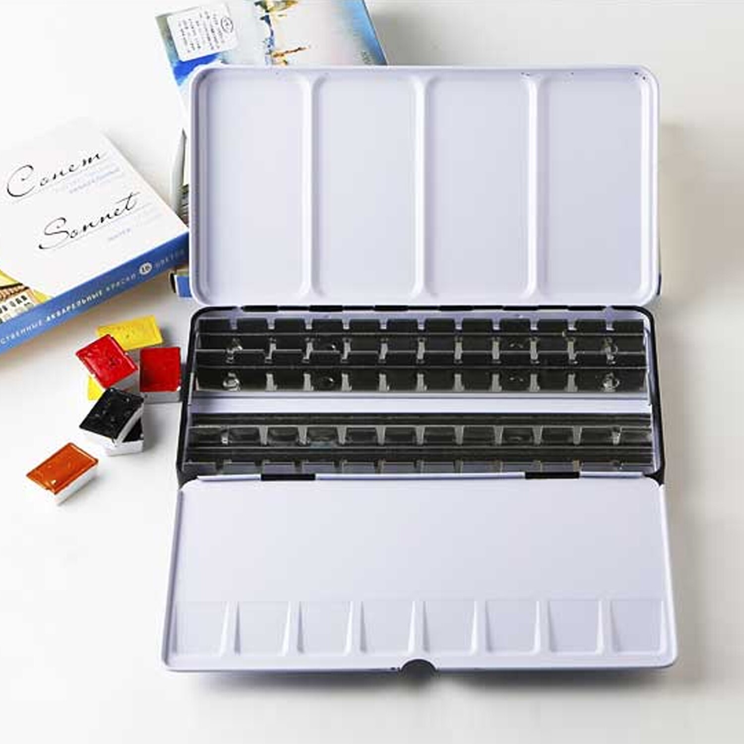 Behogar 48 Gird vacío acuarela latas paleta caja de pintura, caja para niños, artista estudiante principiantes dibujo