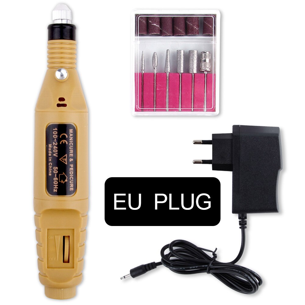 Taladro eléctrico para uñas, aparato de manicura eléctrico de 35000RPM, accesorio de máquina, cortador de cerámica, Kit de pedicura, lima de uñas, herramientas: Gold Pen EU Plug