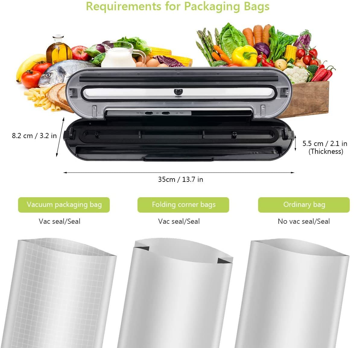 Máquina selladora al vacío Artence, selladora automática de alimentos para almacenamiento de alimentos con 10 Uds. Bolsas selladoras al vacío | compacto | Fácil de