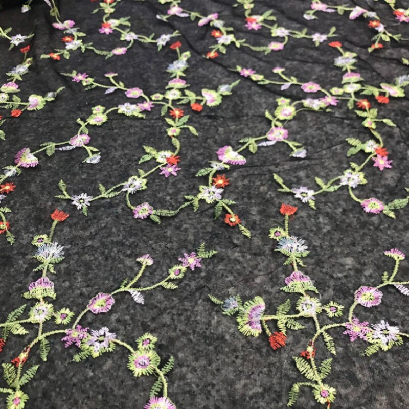 1 yard sort broderet blondestof polyester damekjole broderet stof