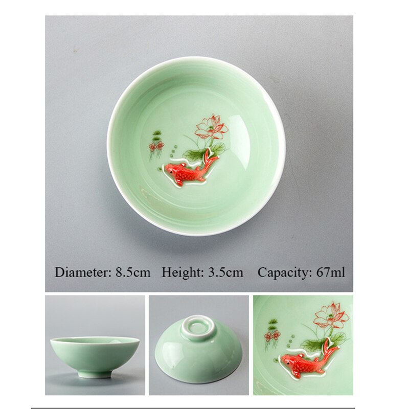 Chinees Porselein Tea Kopjes Sets Reizen Keramische Groene Thee Cup Smaak Kung Fu Thee Kom Ceremonie Celadon Vis Theekopje Theewaar: B02 8.5x3.5cm 67ml