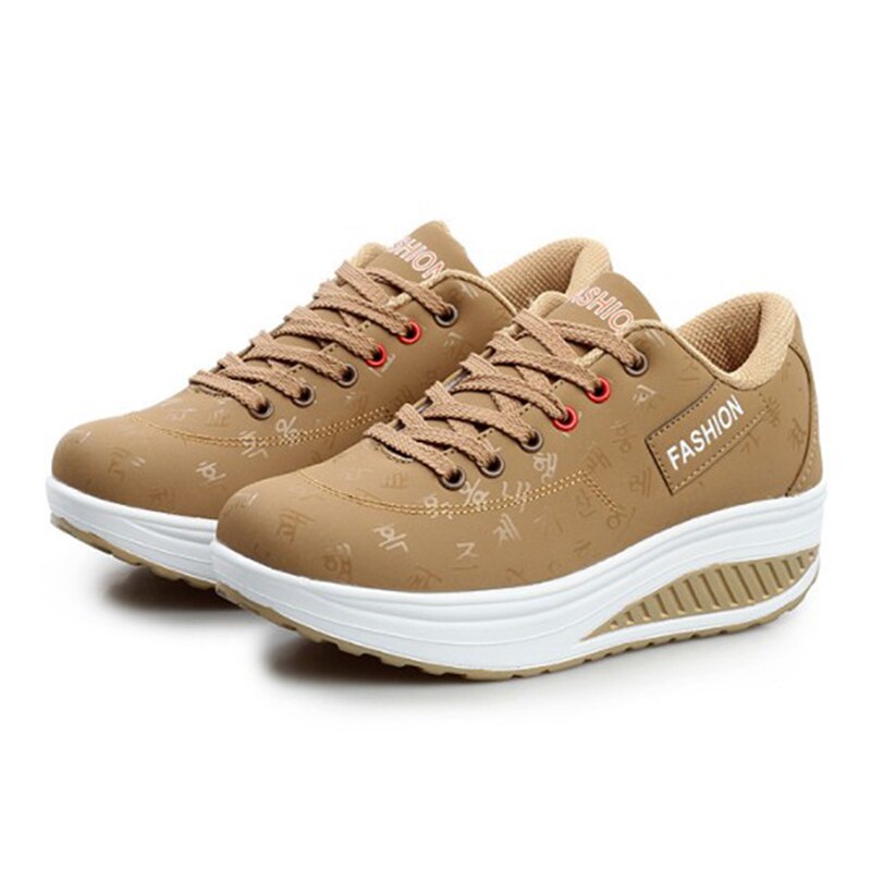 Dames plateauschoenen casual sport wandelschoenen veterschoenen sportschoenen all-match outdoor damesschoenen: Khaki / 40