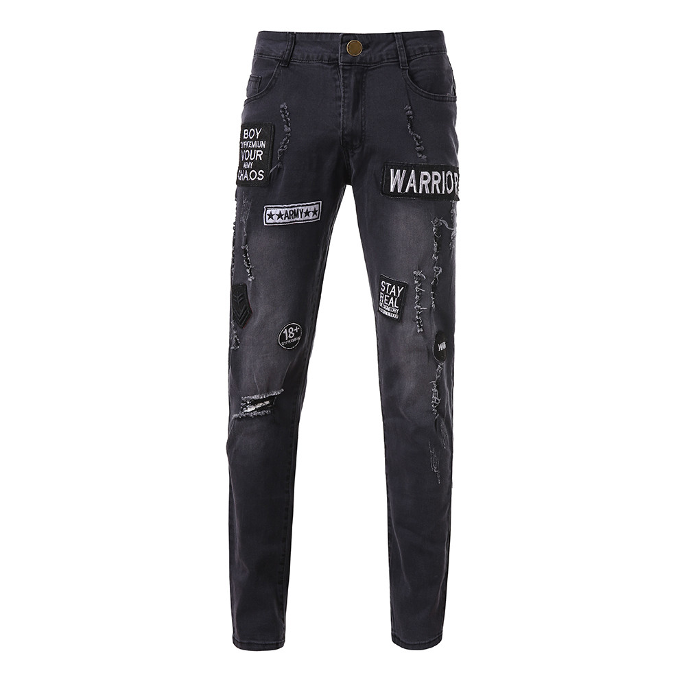 hommes crayon pantalon Stretch genou trous fermeture éclair Denim jean en détresse déchiré pantalon de sport coupe mince poche jean YL5