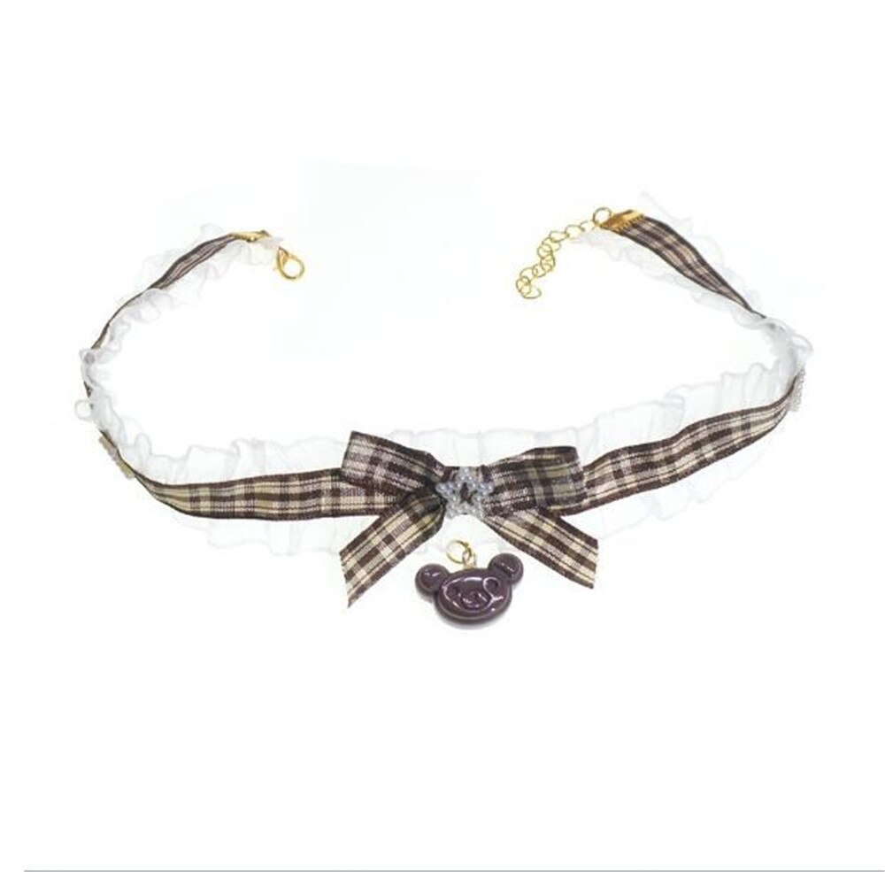 Lolita-collier court ours en chocolat pour filles, collier ours de café, ras du cou, bijoux cosplay pour femmes, B1371