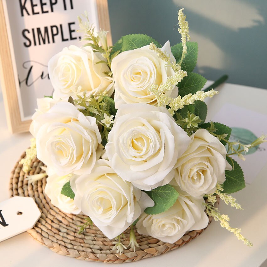 Ramo de rosas artificiales de seda púrpura, arreglo de flores de simulación para de boda, hogar, jardín, sala de estar, decoración de escritorio